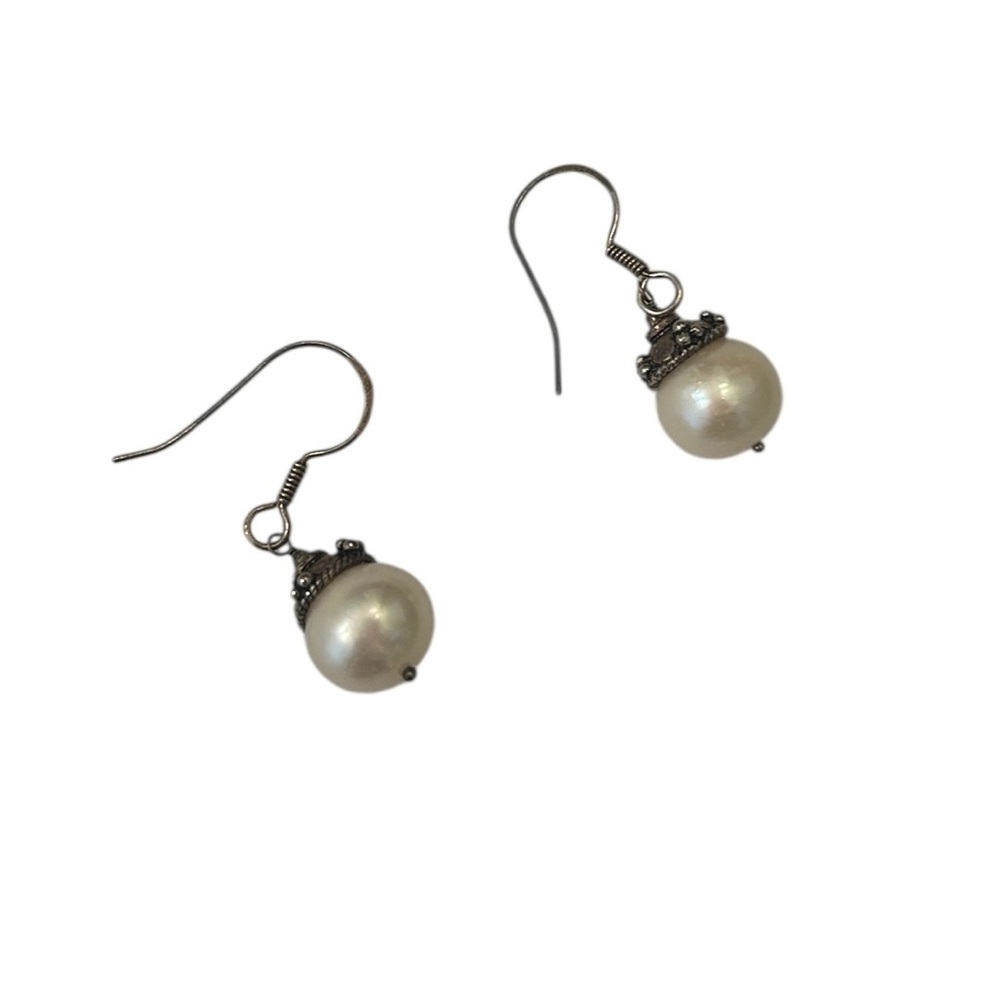 Artisan Silver dangle drop Pearl Earrings